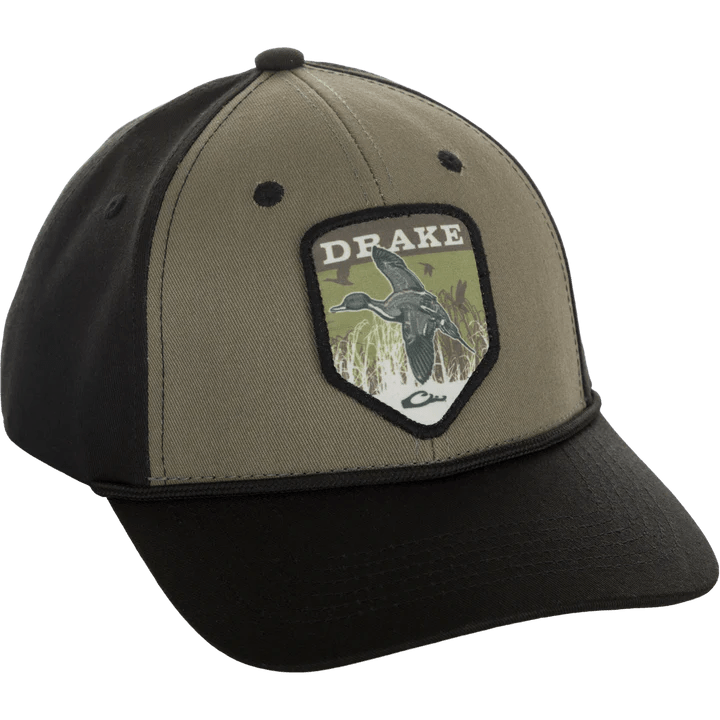 Load image into Gallery viewer, Drake In - Flight Badge Cap in the color Kalamata Olive with the Drake logo.
