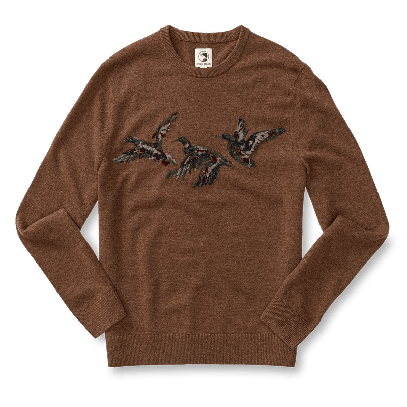 Load image into Gallery viewer, Duck Head Flying Mallard Intarsia Merino Crewneck Sweater Mens Shirts - Fort Thompson
