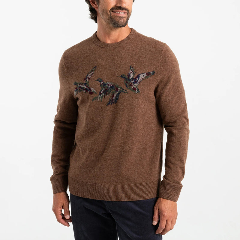 Load image into Gallery viewer, Duck Head Flying Mallard Intarsia Merino Crewneck Sweater Mens Shirts - Fort Thompson
