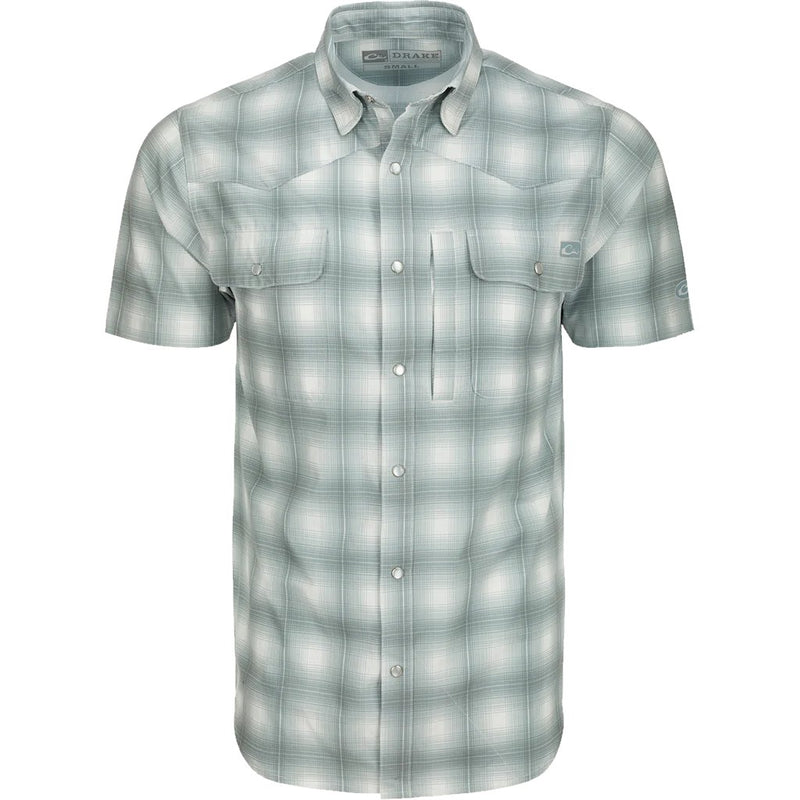 Load image into Gallery viewer, Drake Cinco Ranch Western Plaid Shirt S/S in the color Monument Grey.
