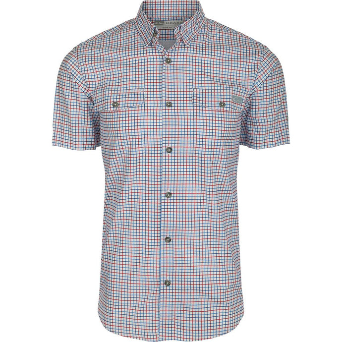 Drake Frat Tattersall Shirt S/S in the color Marina Blue.