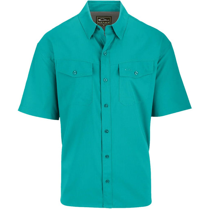 Drake Travelers Solid Dobby Short Sleeve Shirt in the color Ceramic Teal.