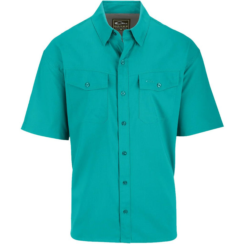 Load image into Gallery viewer, Drake Travelers Solid Dobby Short Sleeve Shirt in the color Ceramic Teal.
