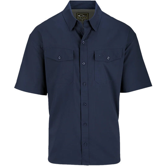 Drake Travelers Solid Dobby Short Sleeve Shirt in the color Blue Depths Navy.