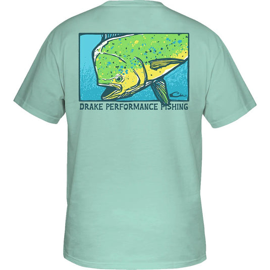 Drake Trekking Dorado T-Shirt in the color Beach Glass featuring a fish and the Drake Waterfowl Logo.